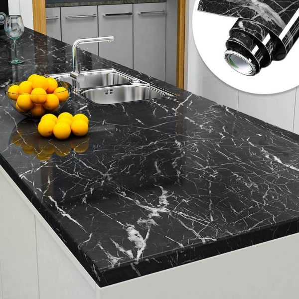 Self Adhesive Black Marble Sheet For Kitchen,(60×200)