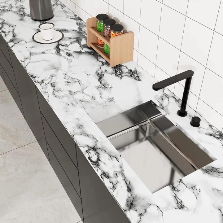 Self Adhesive Black Marble Sheet For Kitchen,(60×200)
