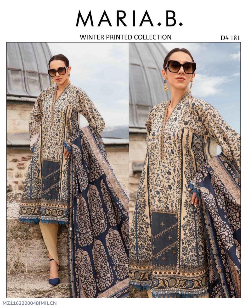 3 Pcs Women's Unstitched Dhanak Printed Suit