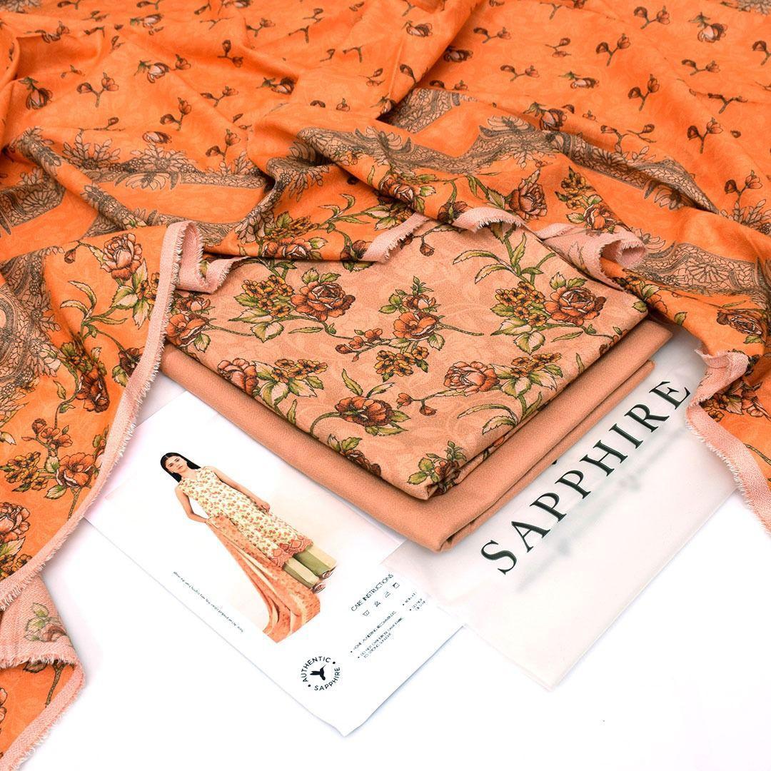 3 Pcs Women's Unstitched Dhanak Embroidered Suit