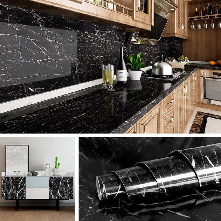 Self Adhesive Black Marble Sheet For Kitchen,(60×200)