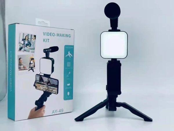 Ay-49 Vlogger Video Making Kit-Microphone Led Fill Light Mini Tripod Mobile Holder