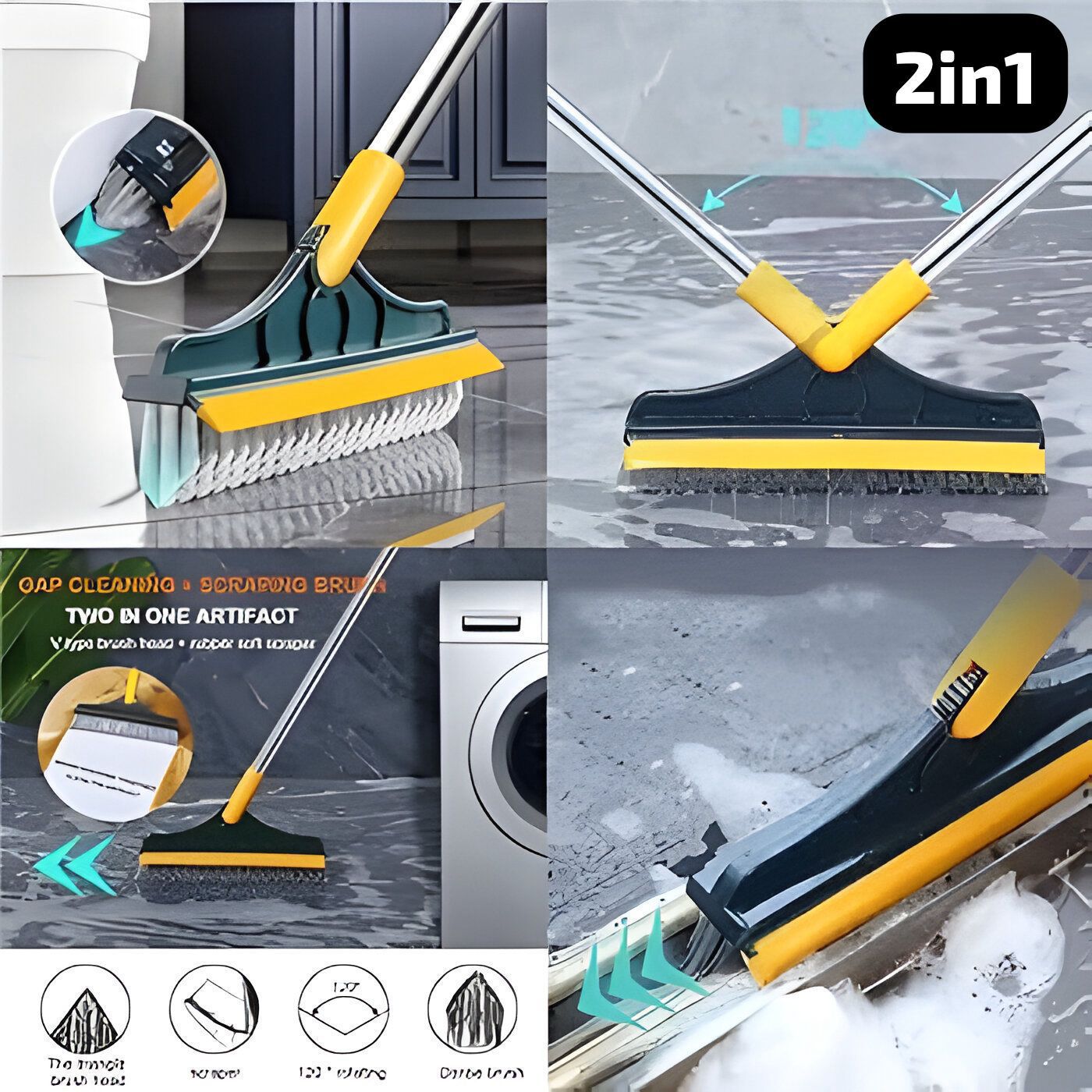 2 In 1 Floor Cleaning Brush With 120° Rotatable Head