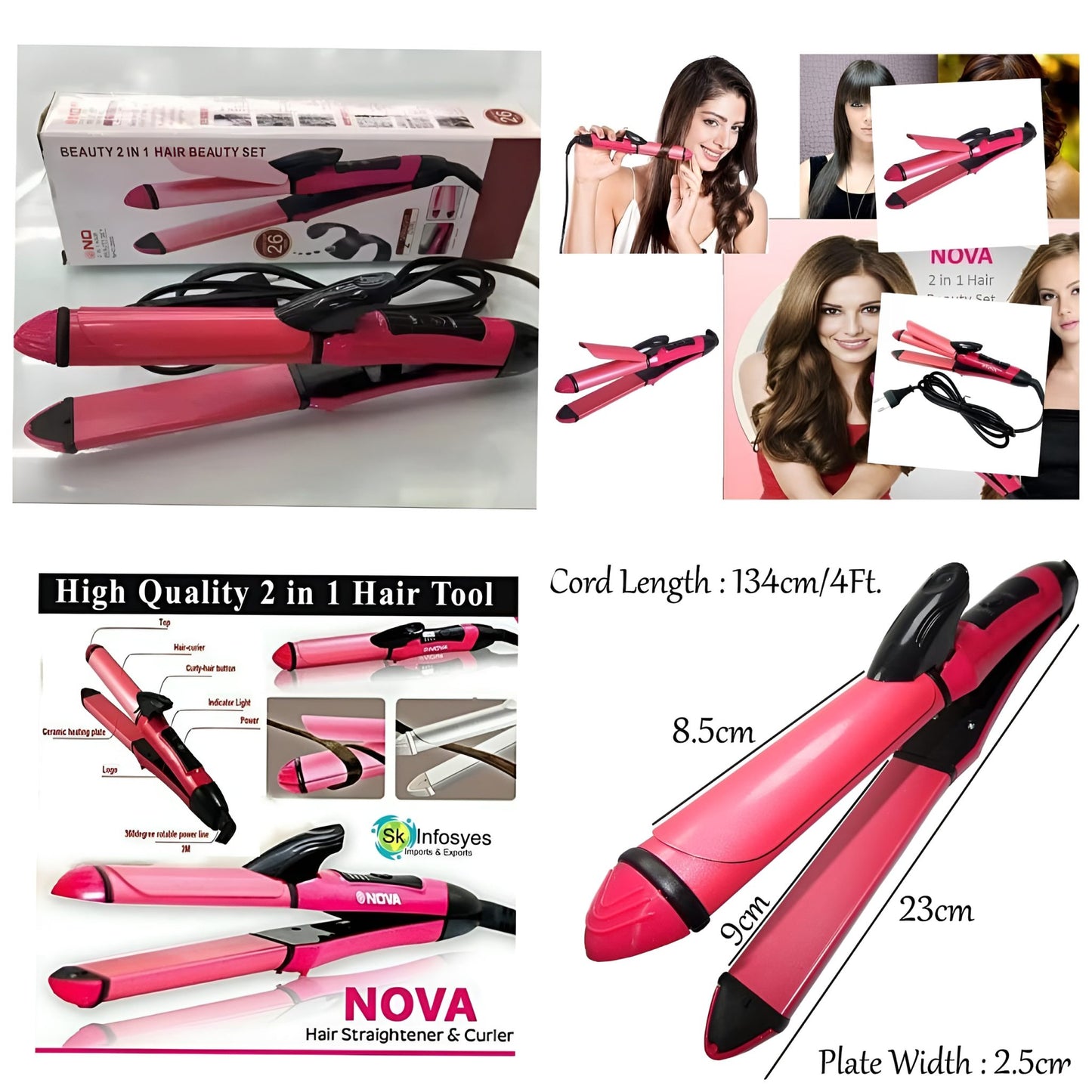 Nova 2-in-1 Hair Straightener & Curler– Model Nh-2009