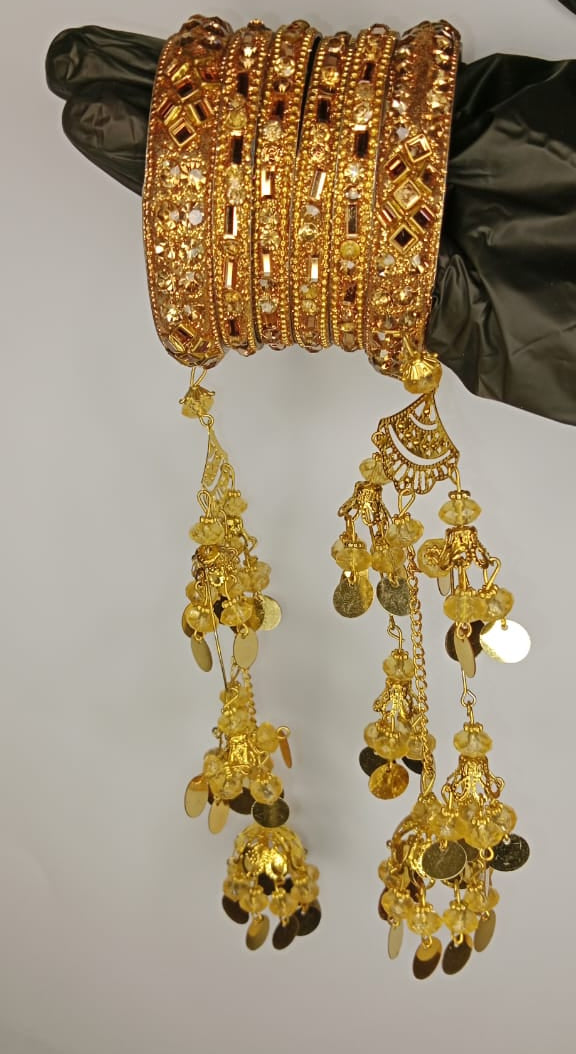 Bridal Golden Bangles Set With Intricate Hanging Kaleere-2.5inch (without Box)