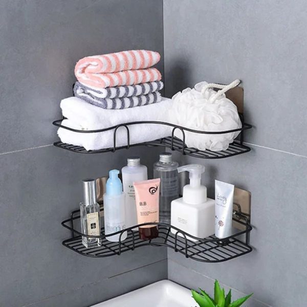 Metal Corner Rack For Bathroom & Kitchen(with 2 Adhesive Screws)