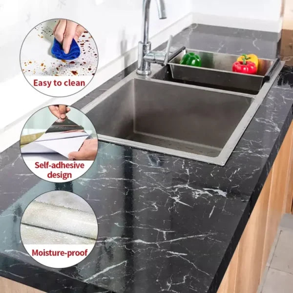 Self Adhesive Black Marble Sheet For Kitchen,(60×200)