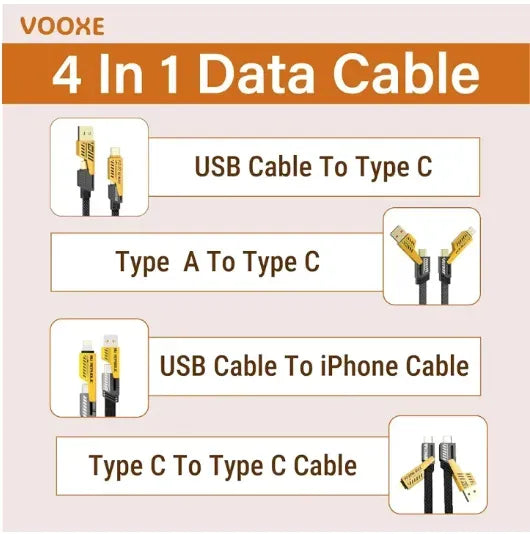 4 In 1 Data Cable Pack Of 2 – Usb-c & Fast Charging & Data Transfer
