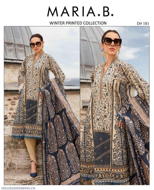 3 Pcs Women's Unstitched Dhanak Printed Suit