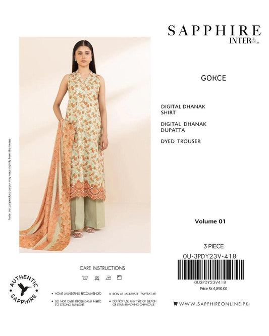 3 Pcs Women's Unstitched Dhanak Embroidered Suit