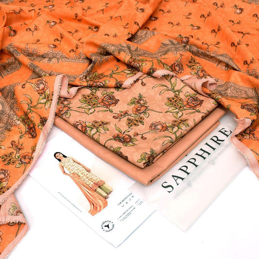 3 Pcs Women's Unstitched Dhanak Embroidered Suit