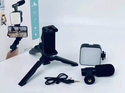 Ay-49 Vlogger Video Making Kit-Microphone Led Fill Light Mini Tripod Mobile Holder