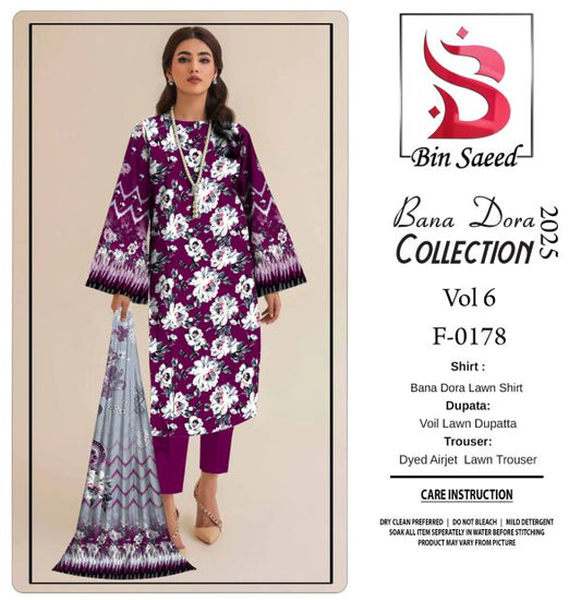 Binsaeed❤️ Bana Dora 3piece Unstitched Suit Summaer Lawn Collection