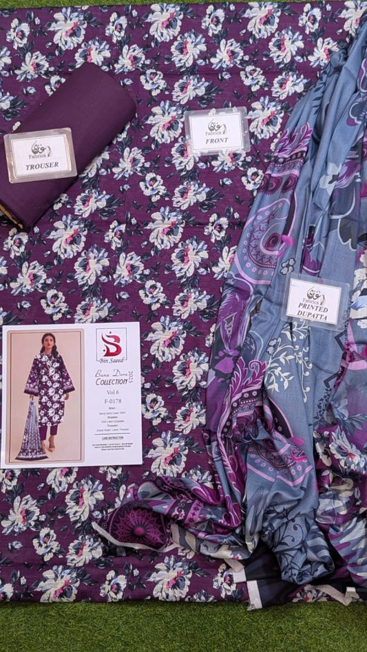 Binsaeed❤️ Bana Dora 3piece Unstitched Suit Summaer Lawn Collection