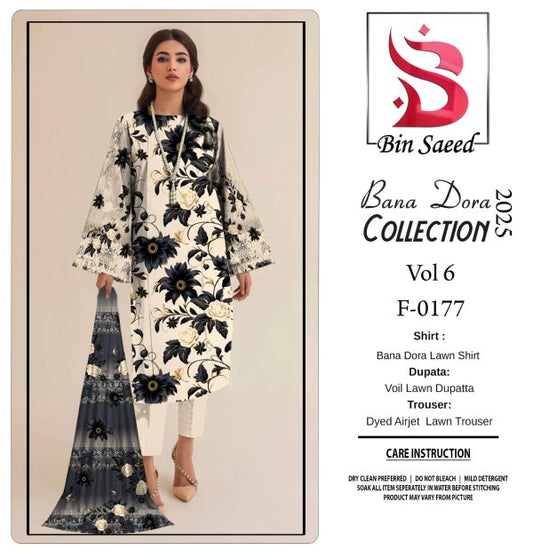 ✨ Binsaeed❤️ Bana Dora 3piece Unstitched Suit Summaer Lawn Collection