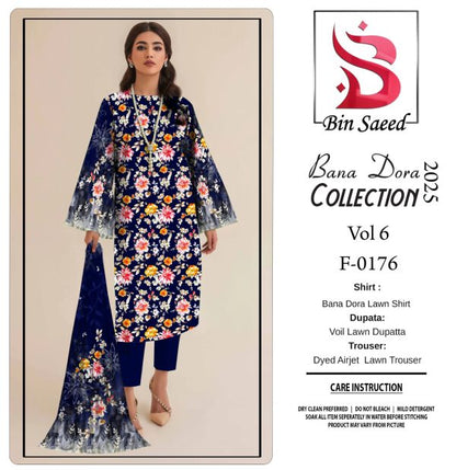 Binsaeed❤️ Bana Dora 3piece Unstitched Suit Summaer Lawn Collection