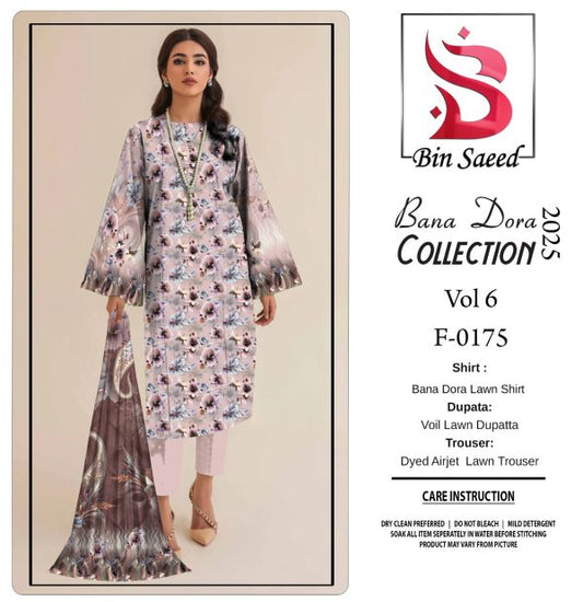 Binsaeed❤️ Bana Dora 3piece Unstitched Suit Summaer Lawn Collection
