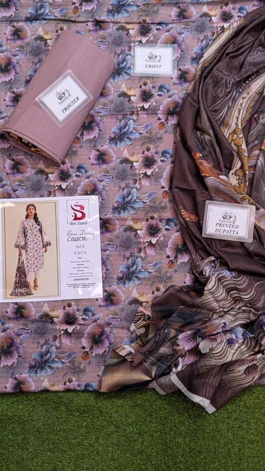 Binsaeed❤️ Bana Dora 3piece Unstitched Suit Summaer Lawn Collection