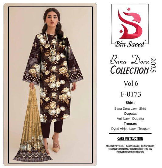 Binsaeed❤️ Bana Dora 3piece Unstitched Suit Summaer Lawn Collection