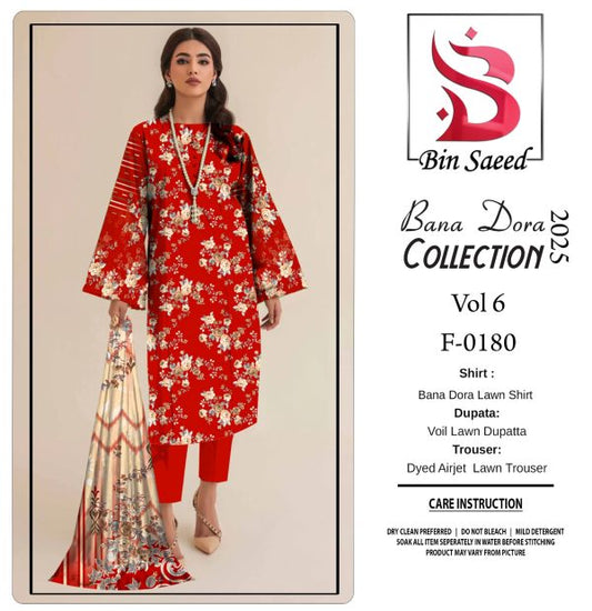 Binsaeed❤️ Bana Dora 3piece Unstitched Suit Summaer Lawn Collection