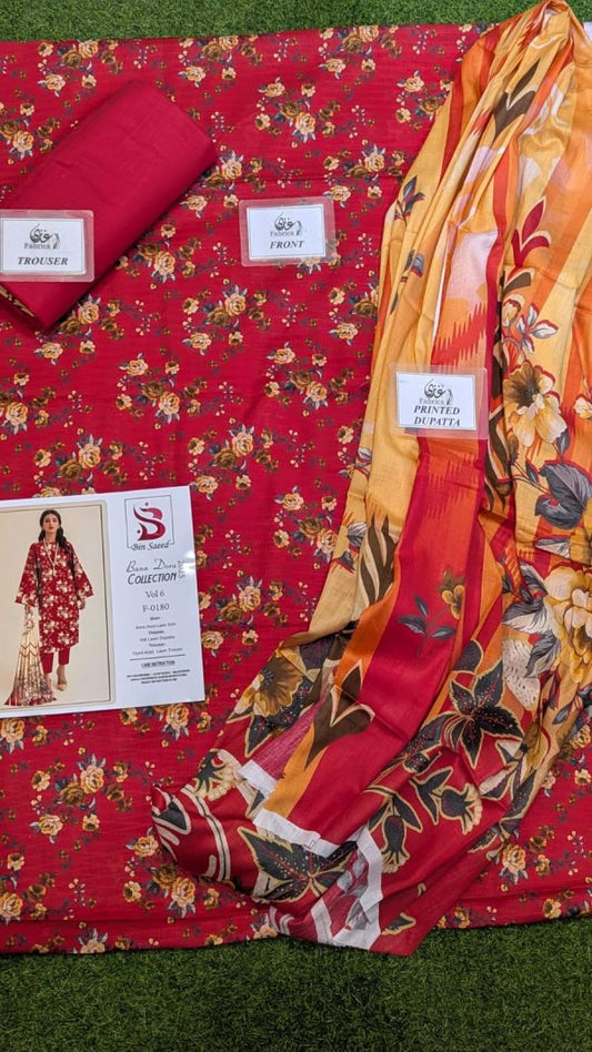 Binsaeed❤️ Bana Dora 3piece Unstitched Suit Summaer Lawn Collection