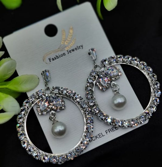 Crystal Hoop Designs | Best Quality Earrings ( Silver Color )