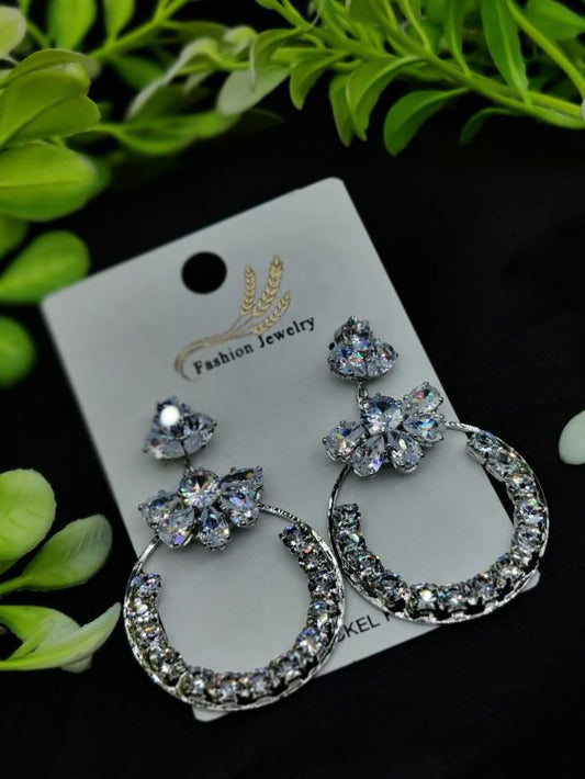 Crystal Hoop Designs | Best Quality Earrings ( Silver Color )