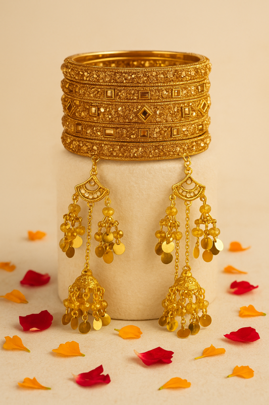 Bridal Golden Bangles Set With Intricate Hanging Kaleere-2.5inch (without Box)