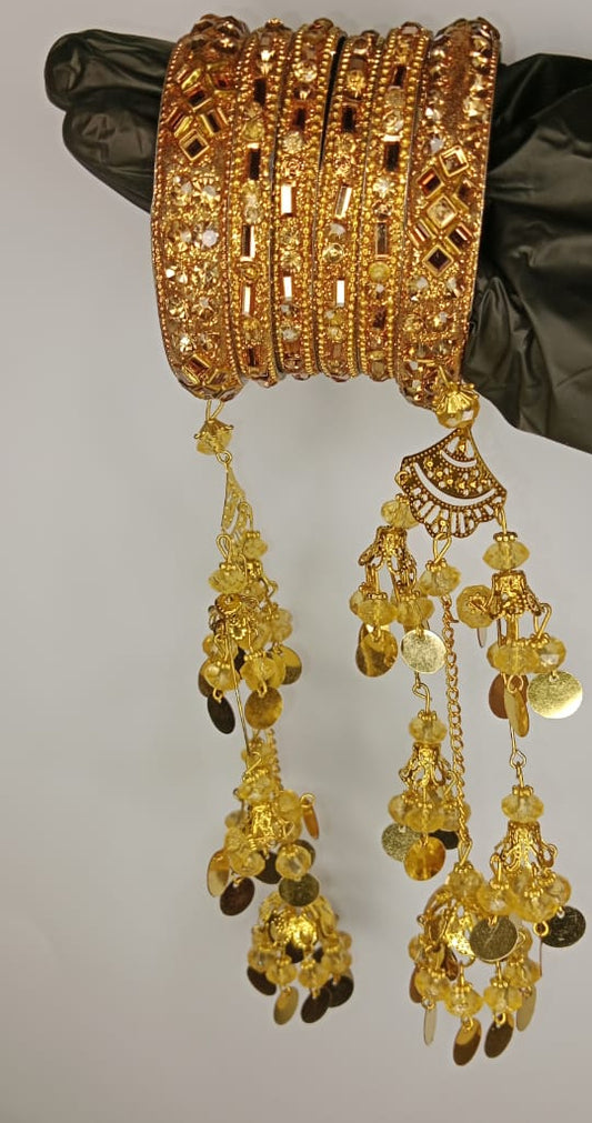 Bridal Golden Bangles Set With Intricate Hanging Kaleere-2.5inch (without Box)
