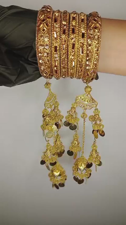 Bridal Golden Bangles Set With Intricate Hanging Kaleere-2.5inch (without Box)