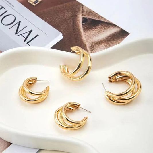 Punk Oval Hoop Earrings Metallic Geometric Piercing