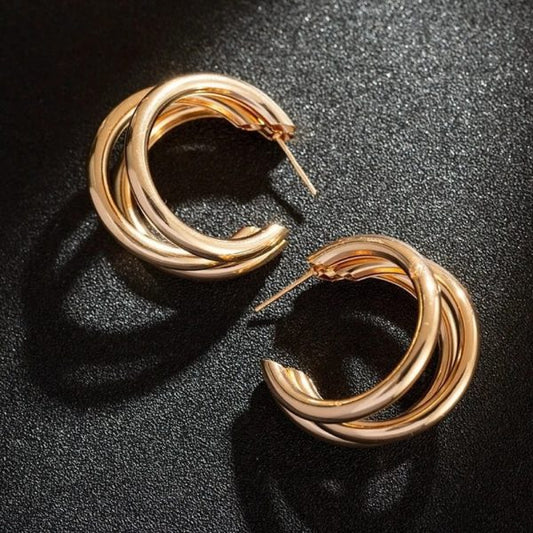 Punk Oval Hoop Earrings Metallic Geometric Piercing