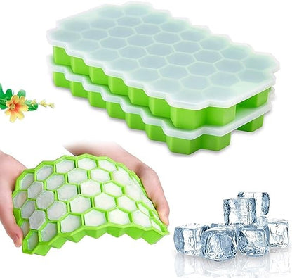 Silicone Ice Tray With Plastic Cover Cap Mini Ice Cube Tray – (1 Pc)